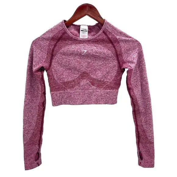Gymshark Pink Flex Sports Cropped Long Sleeve Athletic Top Thumbholes - Picture 3 of 8